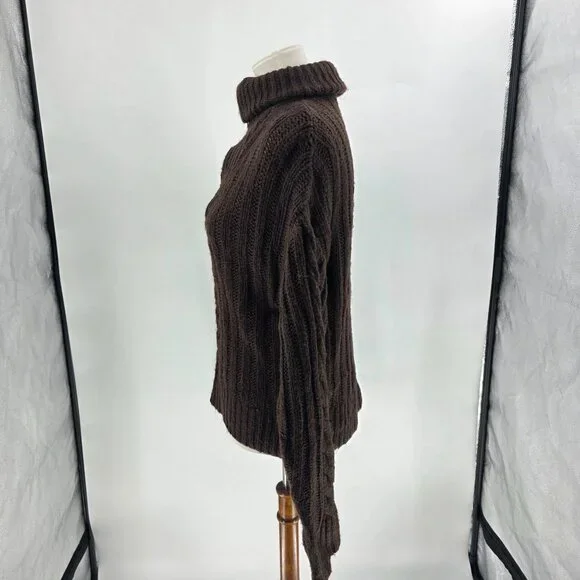 525 Brown Cable Knit Half-Zip Pullover Sweater, Size S - Picture 5 of 13